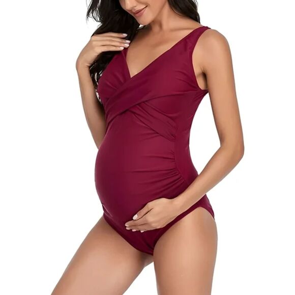 🍷 NWT SUMMERSUNSHINE Wine Red Maternity One-Piece Swimsuit - Size S - Picture 1 of 8